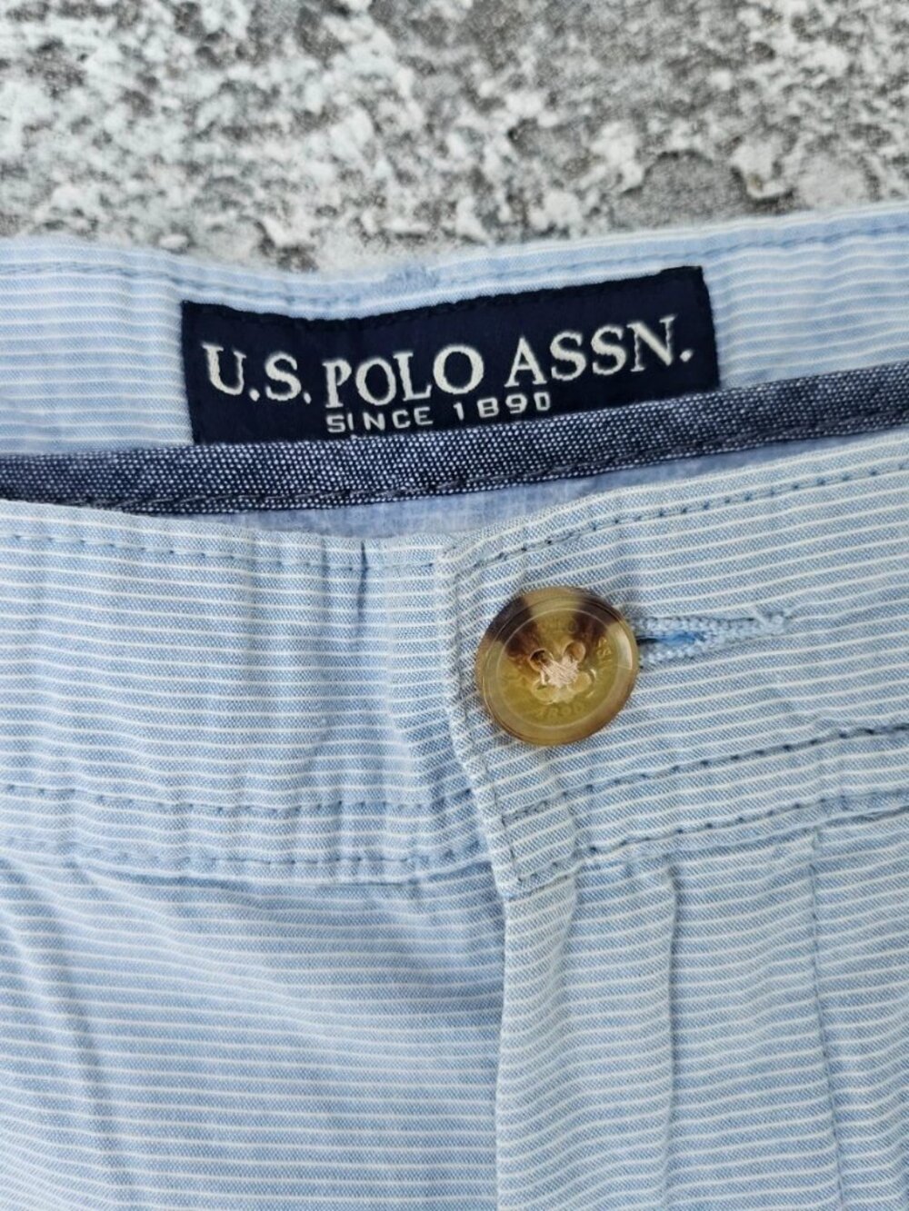 U.S. Polo ASSN, Men Shorts Bermuda Blue White Stripe Summer Short Size 34 - Picture 7 of 9